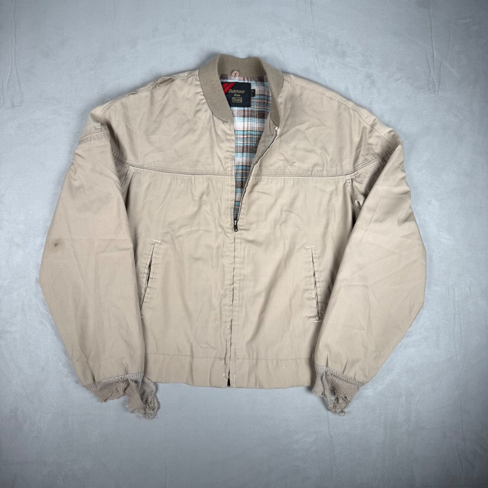 70s Mens Sears Outerwear Harrington Bomber Jacket Plaid Lined Tan‎ Large
